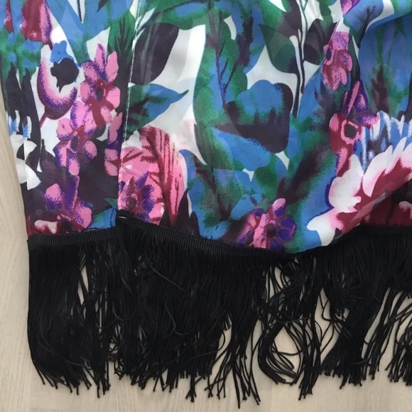 Fringed Floral Kimono / Robe / Swimsuit Cover-up - Picture 3 of 6